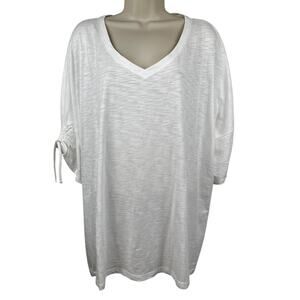 Talbots Slubbed Knit Top Shirt Cotton Modal Tie Detail White 3XP Petite Classic